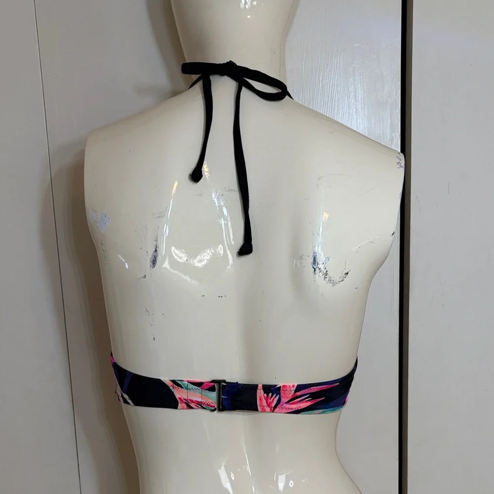 PINK Victoria's Secret Deep V Black and Pink Bikini Top Size XS